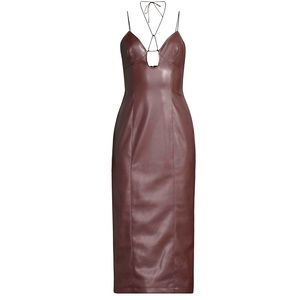 Misha Cary Brown Faux Leather Midi Dress